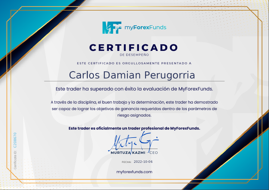 Certificado prueba de fondeo aprobada FTMO