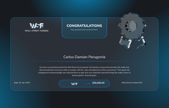 Certificado Wall Street Funded prueba superada